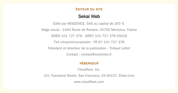 Coordonnées légales de l’éditeur et de l’hébergeur du site