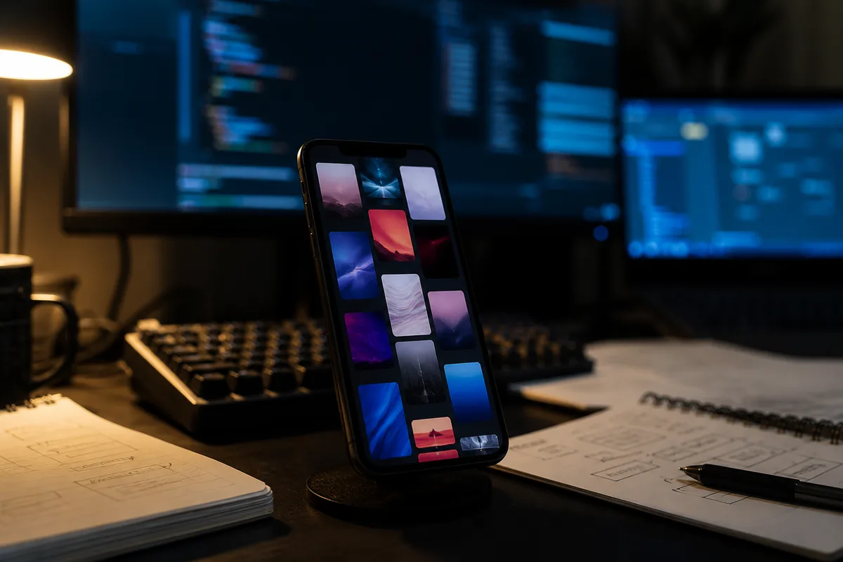 Grille d&rsquo;épingles verticales affichées sur l&rsquo;écran d&rsquo;un téléphone